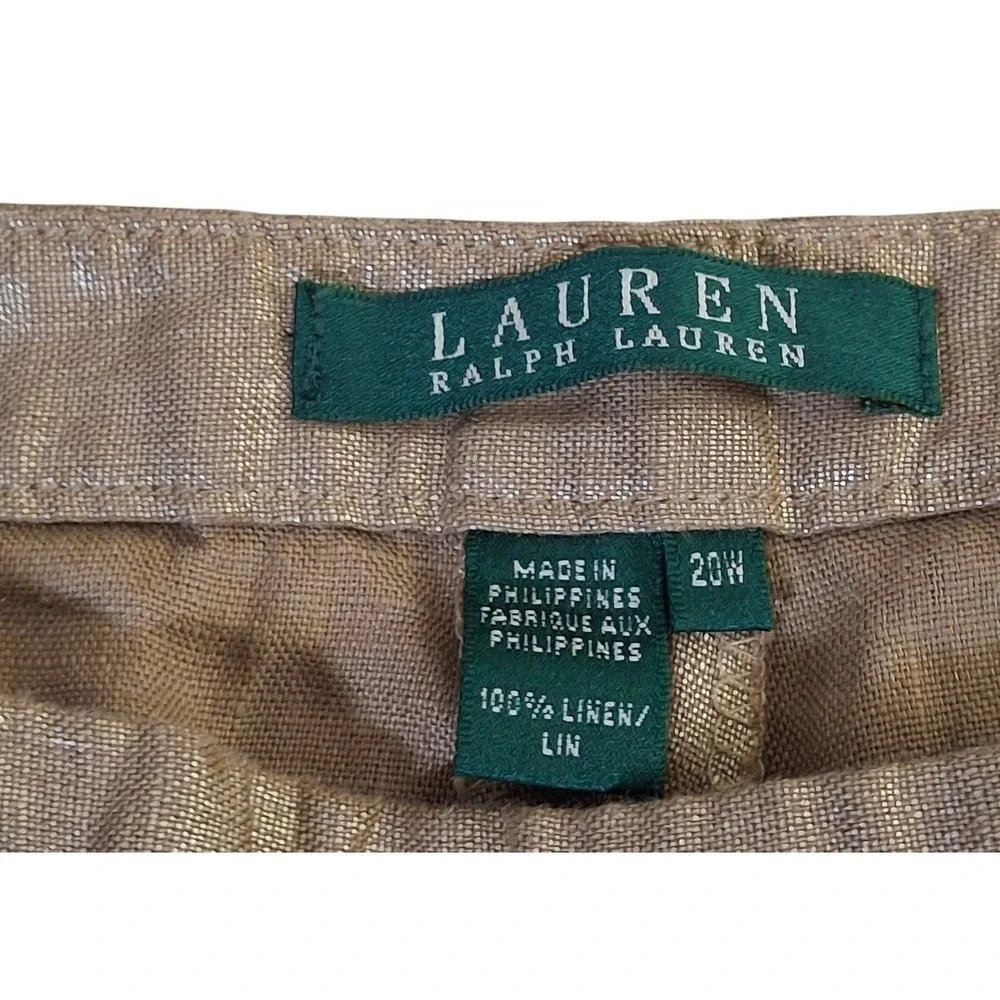 Lauren Ralph Lauren Metallic Gold Linen Pants Womens 20W Wide Leg Cropped Ankle‎